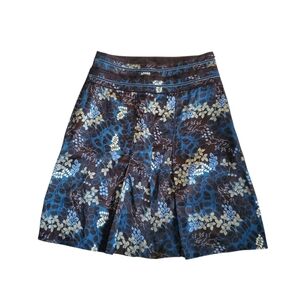 Benneton Floral Blue and Brown Satin Women's Midi Skirt - EU 42